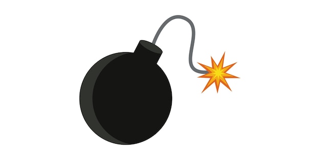 Bomb with burning wick flat vector illustration. Bomb in cartoon style. Vector 10 EPS.