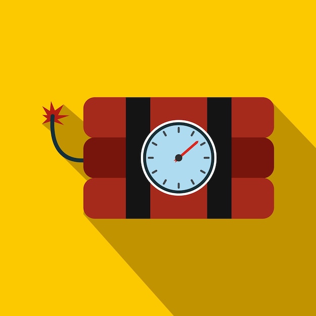 Bomb with clock timer flat icon on a yellow background