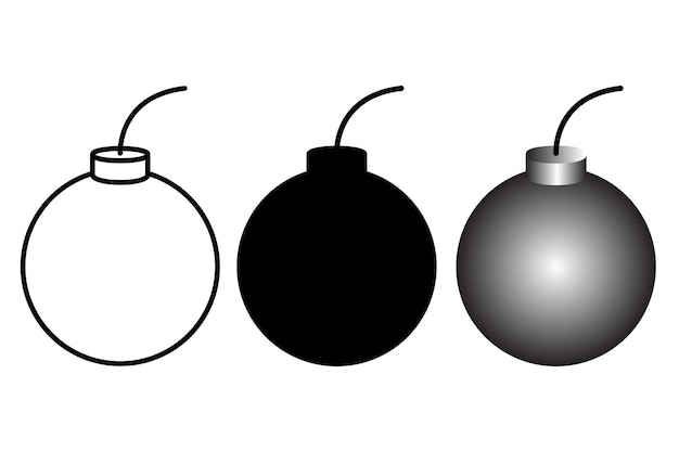 Бомба с векторной иллюстрацией значка предохранителя. Тонкая линия, плоская и трехмерная бомба простой элемент значка.