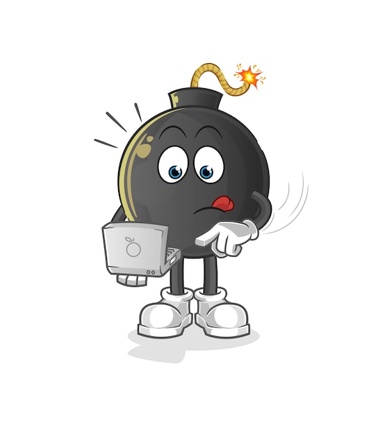 Bomb with laptop mascot. cartoon vector