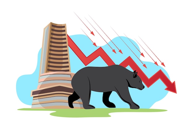 Vector bombay stock exchange bear run loss vector