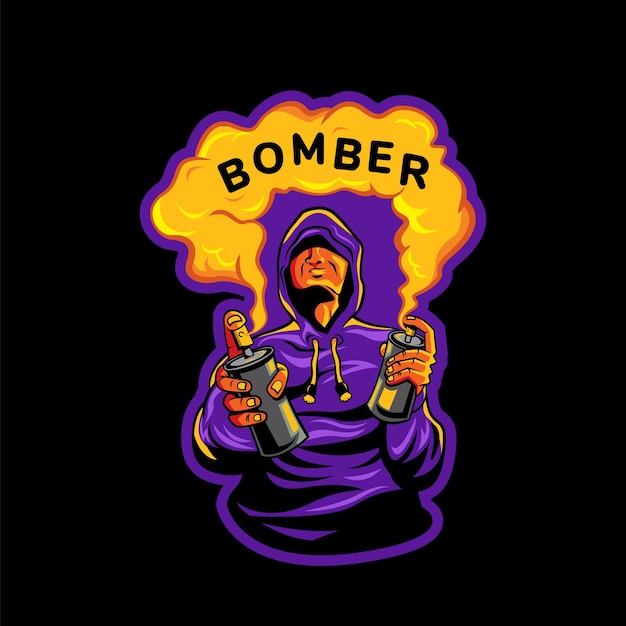 Vettore logo della mascotte dell'artista bomber graffiti