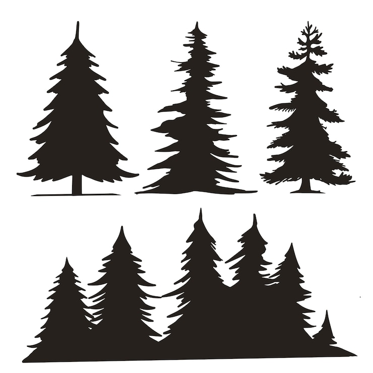 Vector bomen bos silhouetten set vintage