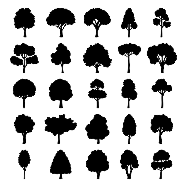 Vector bomen silhouet set geïsoleerde vector illustratie op witte achtergrond