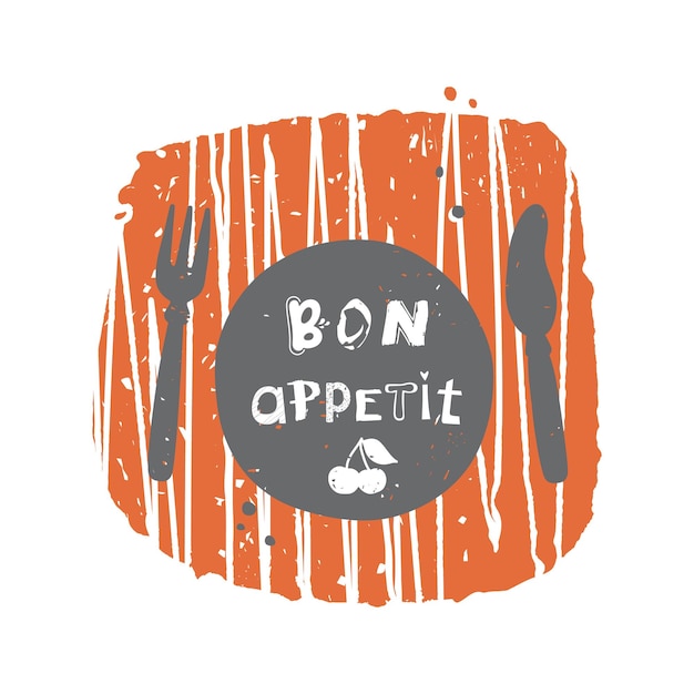Bon Appetit キッチン ロゴ アイコンまたはラベル 手描きのレタリング フレーズ ベクトル図