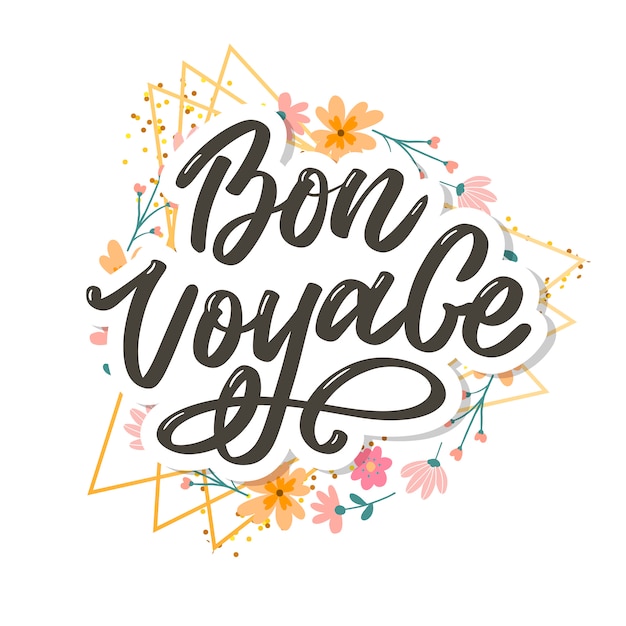 Vector bon voyage hand belettering kalligrafie reizen