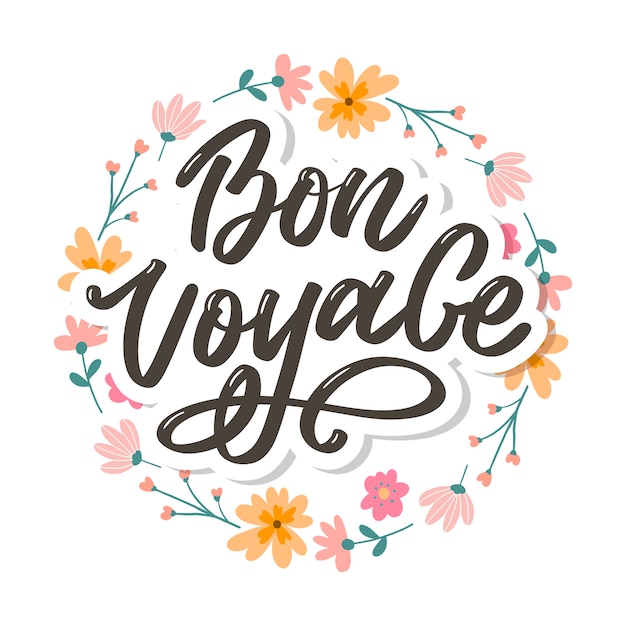 Vector bon voyage hand belettering kalligrafie reizen