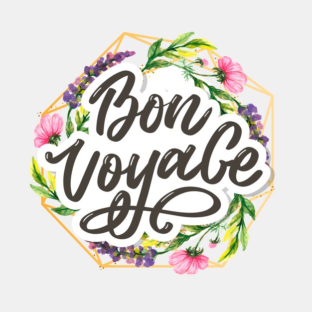 Vettore bon voyage hand lettering calligraphy travel