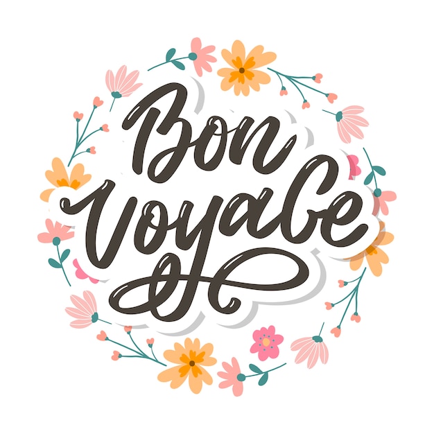 Vector bon voyage hand lettering calligraphy travel