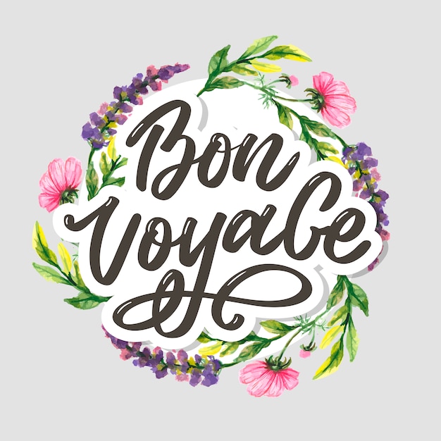 Bon Voyage Hand Lettering in a floral wreath