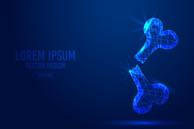 Bone fracture geometric lines, low poly style wireframe vector template. isolated medicine science technology concept blue background.