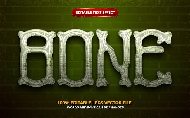 Vector bone halloween 3d editable text effect