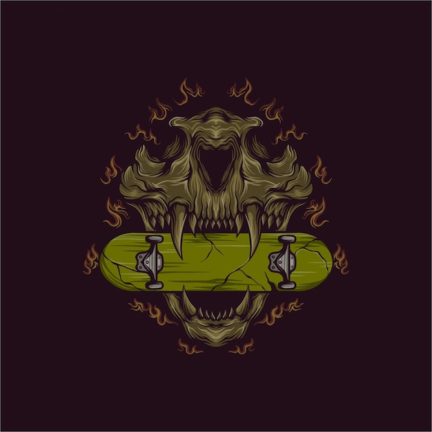 Bone monster with skateboard vector illustration