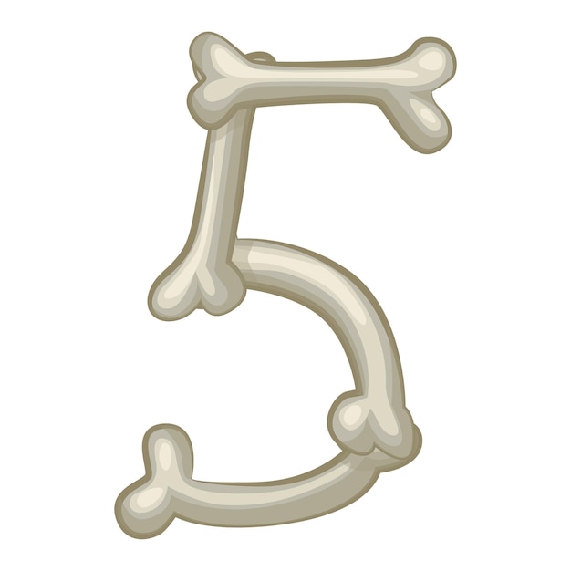 Bone number 5 vector digit five Cartoon isoled number on white background