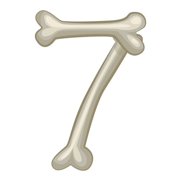 Bone number 7 vector digit seven Cartoon isoled number on white background