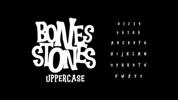 Bone stone typeface esplora il design tipografico unico dell'alfabeto vector eps illustration