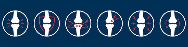 骨の痛みのアイコンセットリウマチ学と外傷学の概念膝の手の痛みスケルトンの骨