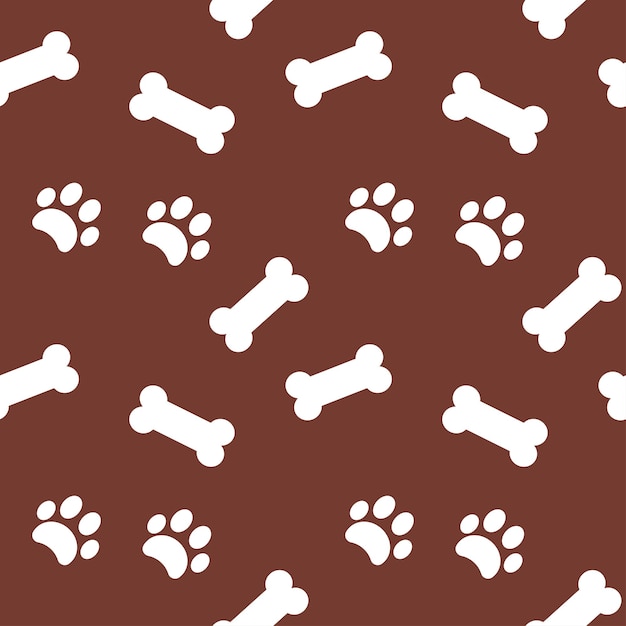 Vector bones and paws white on brown seamless pattern for wallpapers textiles fabrics wrapping paper