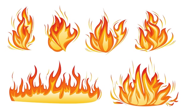 Bonfire burn in cartoon style cartoon fire flaming red and orange fires flame in flat style