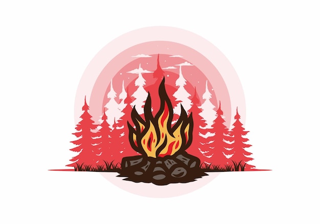 Bonfire in the jungle badge illustration