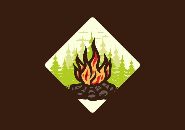 Vector bonfire in the jungle badge illustration