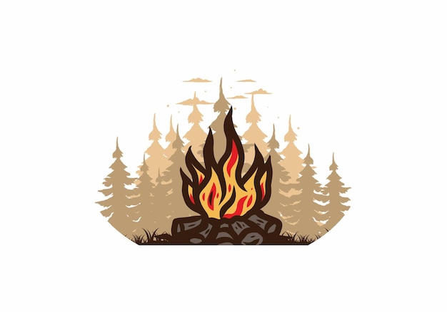 Vector bonfire in the jungle badge illustration