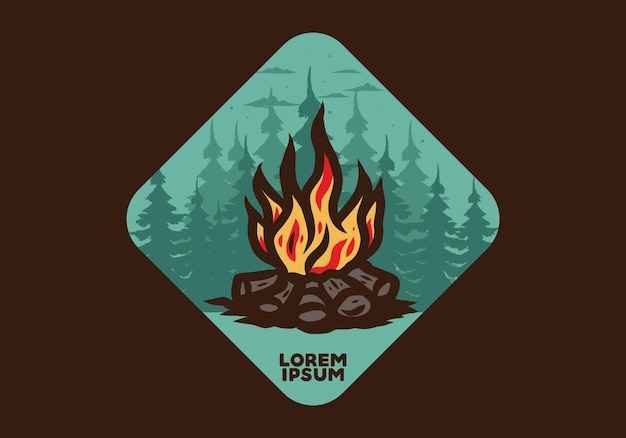 Vector bonfire in the jungle badge illustration