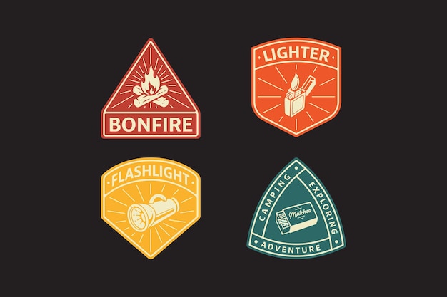 Vector bonfire lighter flashlight match badge logo vector collection for adventure and camping