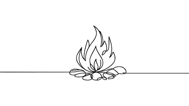 bonfire in one continuous line art drawing style campfire black line sketch on white background vector illustration