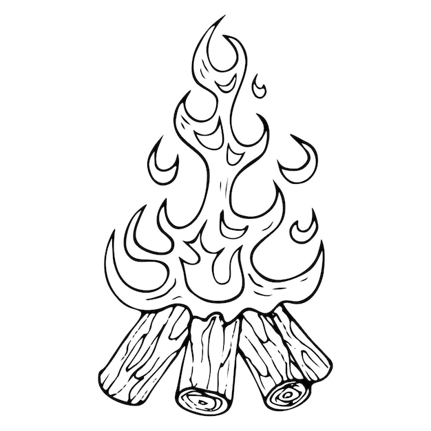 Вектор Набросок костра горящее дерево высокое пламя иллюстрация, нарисованная рукой