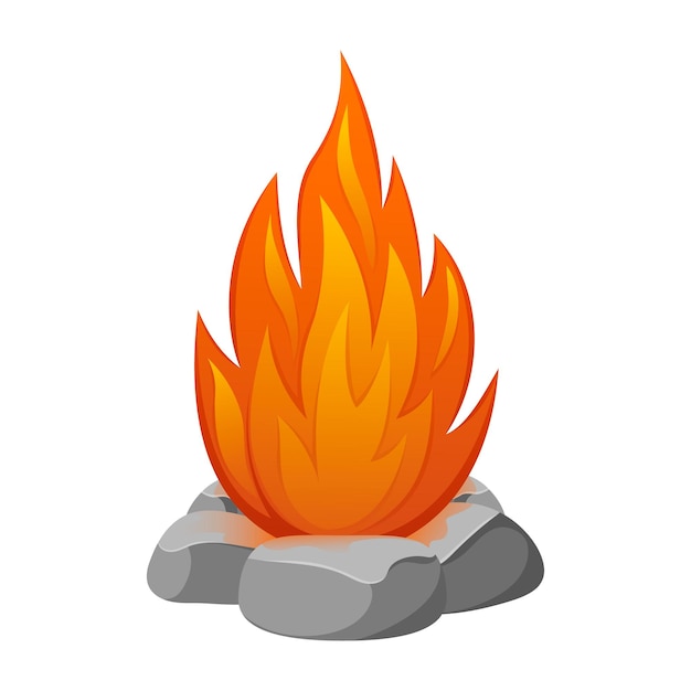 Bonfire vector illustration flame with stones element of hiking\
camping outdoor recreation