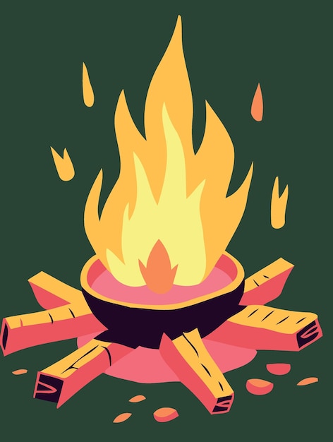 Bonfire with firewood and flames