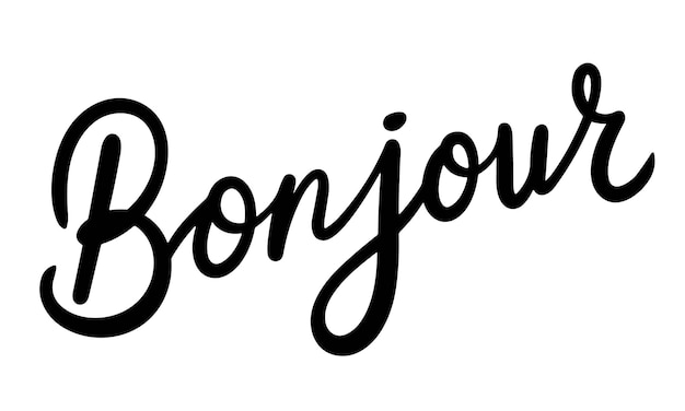 Bonjour 비문 필기 문자 텍스트 배너 Bonjour 개념 손으로 그린 벡터 아트