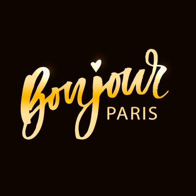 Bonjour parijs zin vector belettering kalligrafieborstel goud