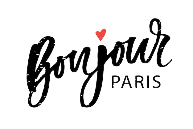 Bonjour paris phrase vector belettering kalligrafieborstel zwart