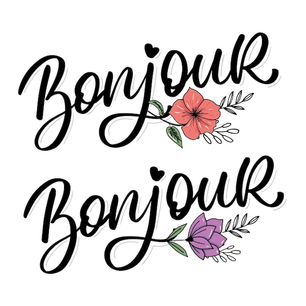Bonjour 巴黎 句子 矢量字母 书法 刷子 板
