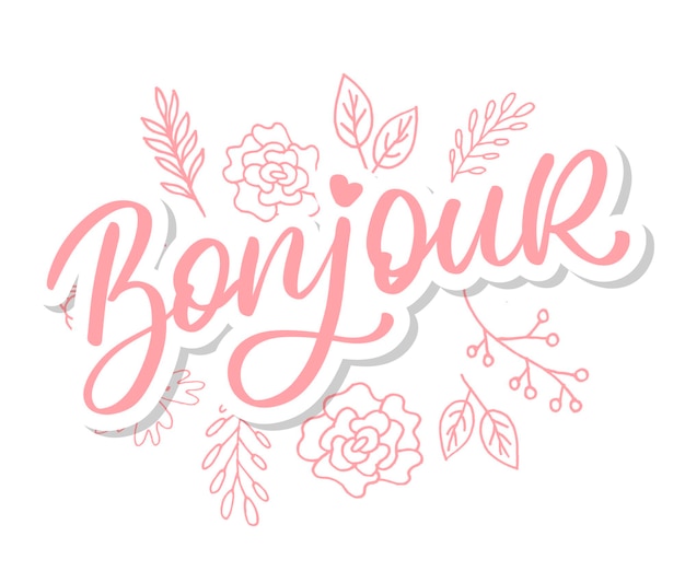 Bonjour paris phrase vector lettering calligraphy brush