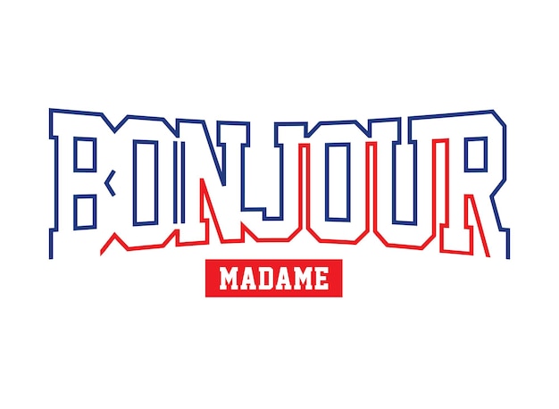 프리미엄 벡터를 인쇄할 준비가 된 Bonjour 타이포그래피 디자인 티셔츠