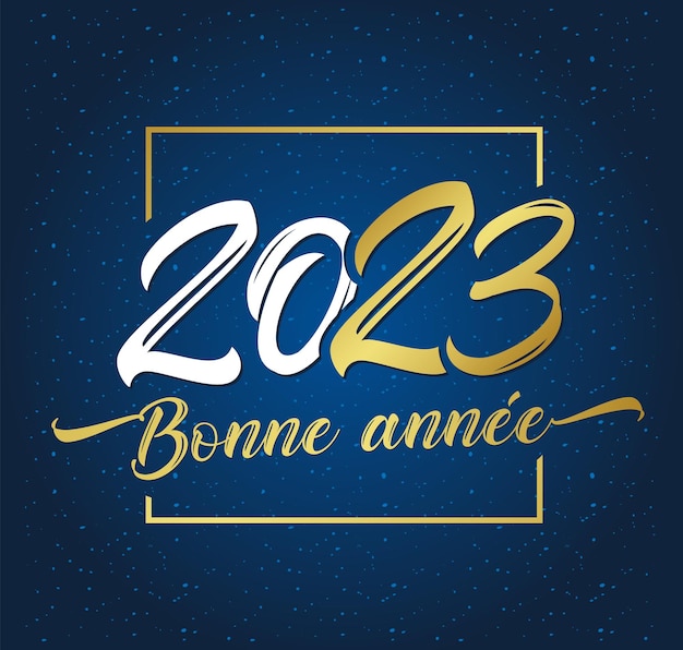 Bonne annee testo francese - biglietto di auguri per il nuovo anno 2023. calligrafia dorata ed elegante 20 e 23