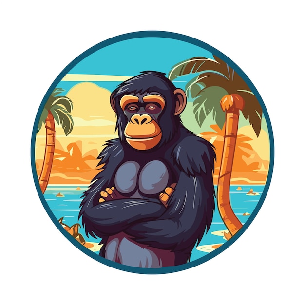 Bonobo leuke grappige cartoon kawaii kleurrijke waterverf strand zomer dieren huisdieren sticker illustratie