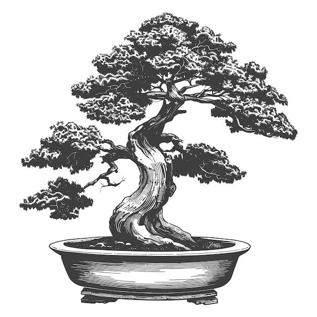 Vector bonsai boom afbeeldingen met behulp van oude gravure stijl lichaam zwarte kleur alleen