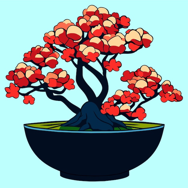 Vector bonsai japanese's trees grown in containers vector illustration