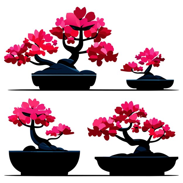 Vector bonsai japanse bomen gekweekt in containers vector illustratie