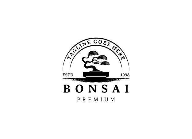 bonsai logo design silhouette icon vector