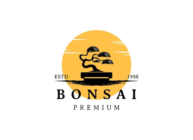 Bonsai logo design silhouette icon vector