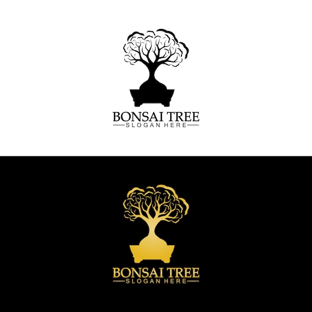 Bonsai logo design silhouette icona vettore