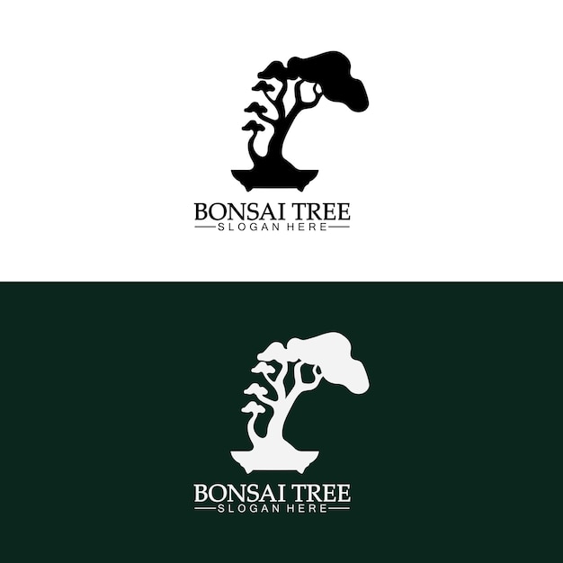 Bonsai logo design silhouette icon vector