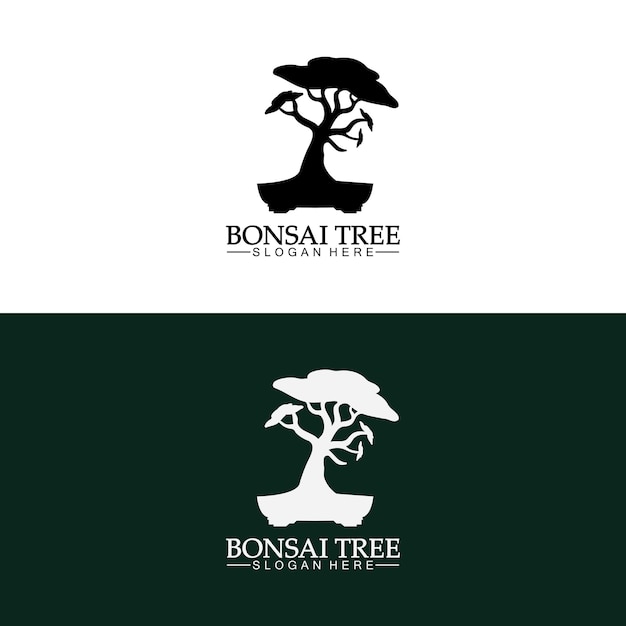 Bonsai logo design silhouette icon vector