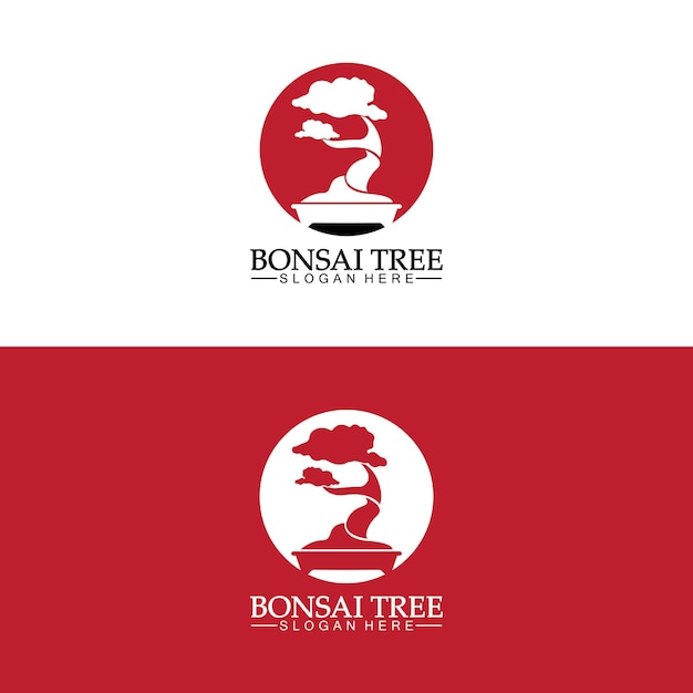 bonsai logo design silhouette icon vector
