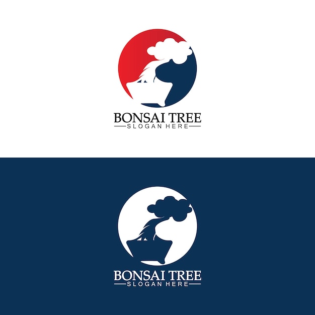 bonsai logo design silhouette icon vector